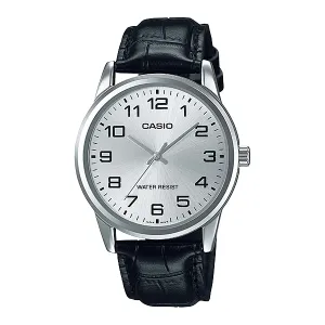 Casio Black Leather Strap Silver Dial Quartz Watch for Gents - MTP-V001L-7BUDF