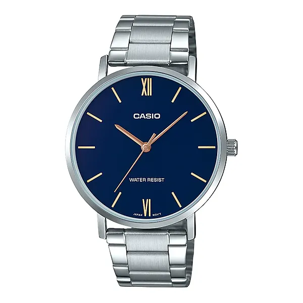 Casio Silver Stainless Steel Blue Dial Quartz Watch for Gents - MTP-VT01D-2BUDF