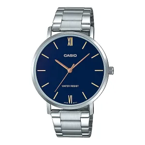 Casio Silver Stainless Steel Blue Dial Quartz Watch for Gents - MTP-VT01D-2BUDF