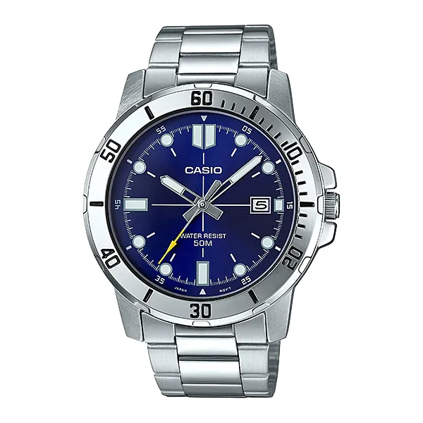 Casio Silver Stainless Steel Light Blue Dial Quartz Watch for Gents - MTP-VD01D-2EVUDF