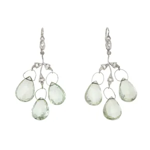 Cathy Waterman Prasiolite Diamond Earrings Leaf Triple Drop Estate Fine Jewelry