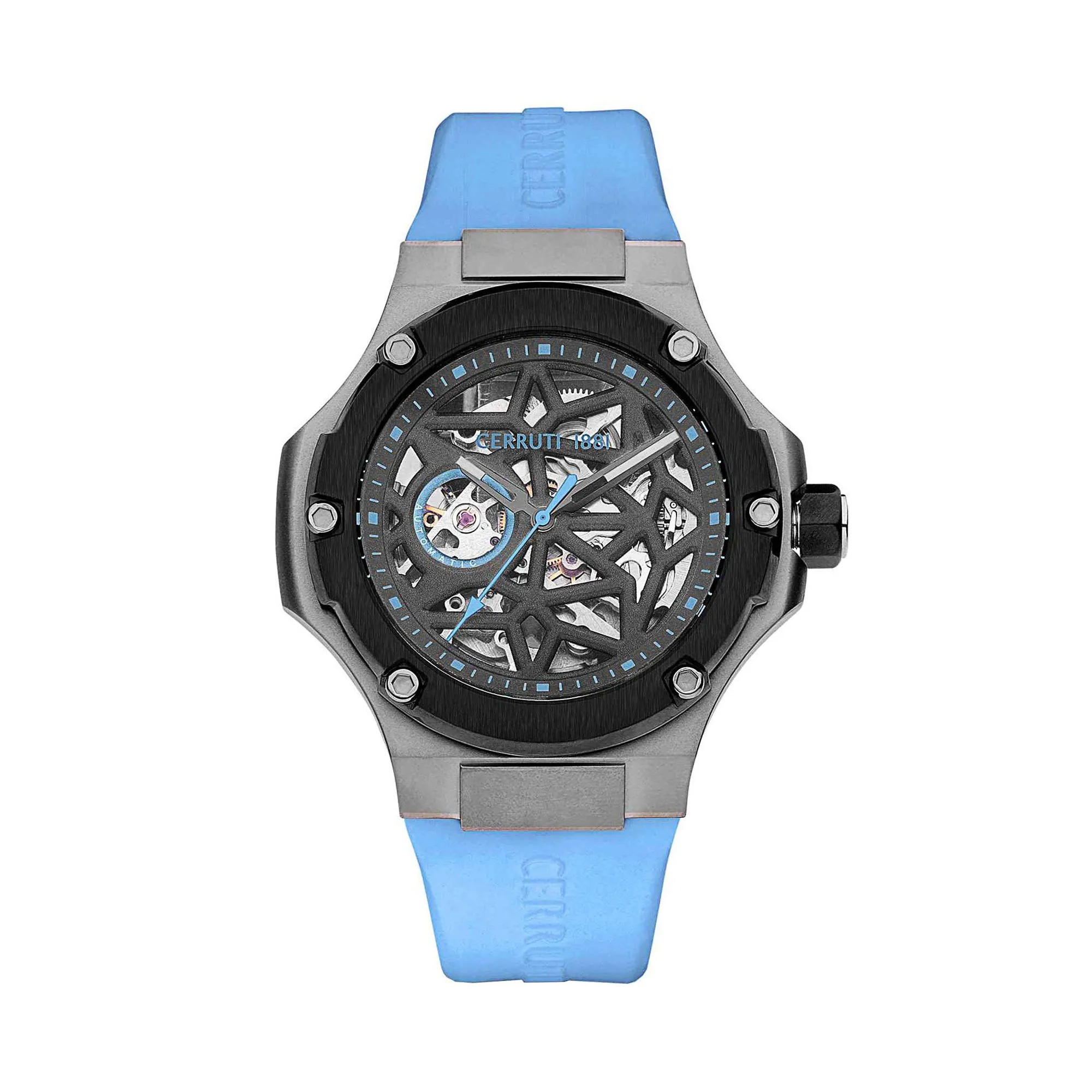 Cerruti Lucardo Gents Automatic Gun Case Light Blue Silicone Strap
