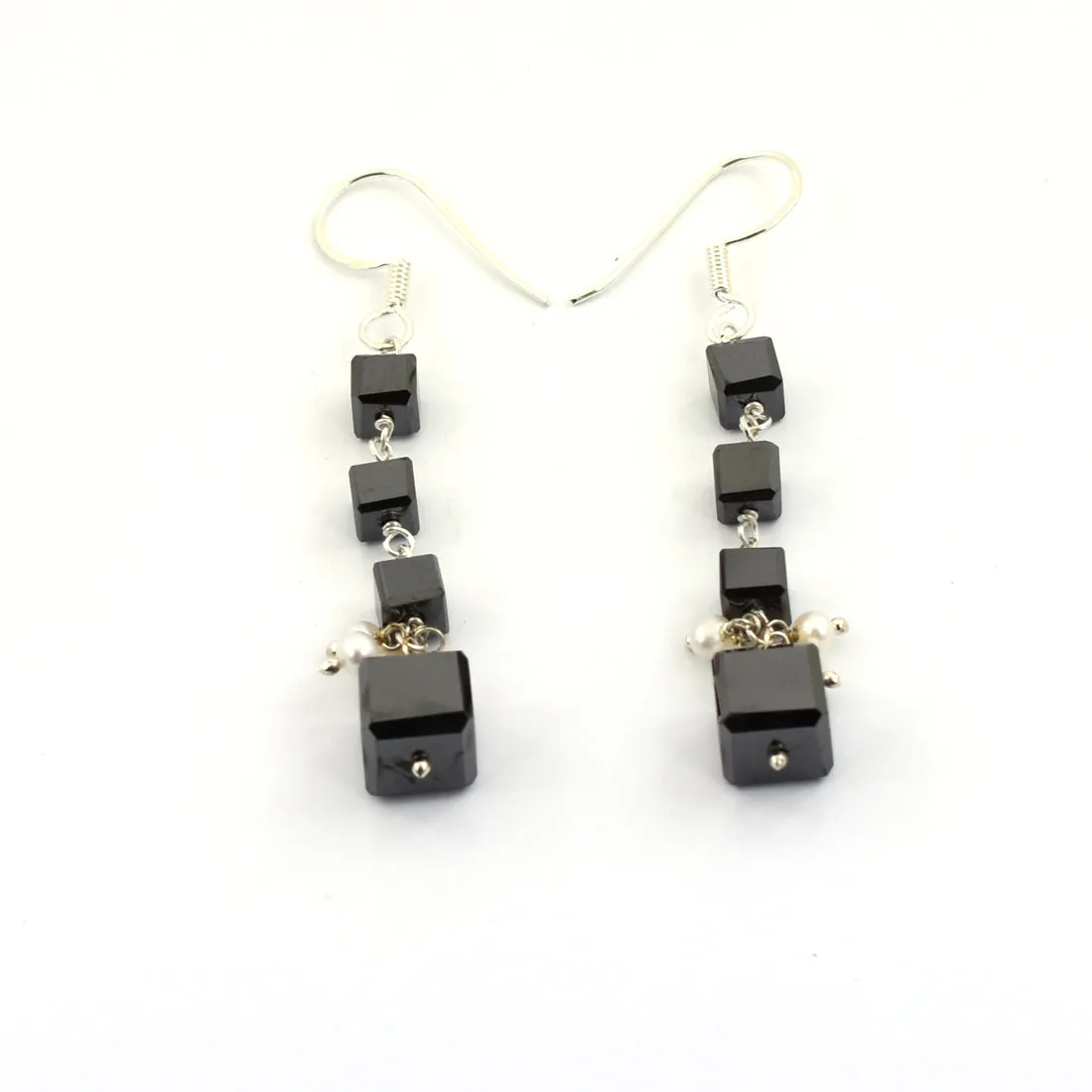 Certified 6*7 mm Handmade Black Diamonds Dangler Drop Earrings In 925 Silver, Great Shine