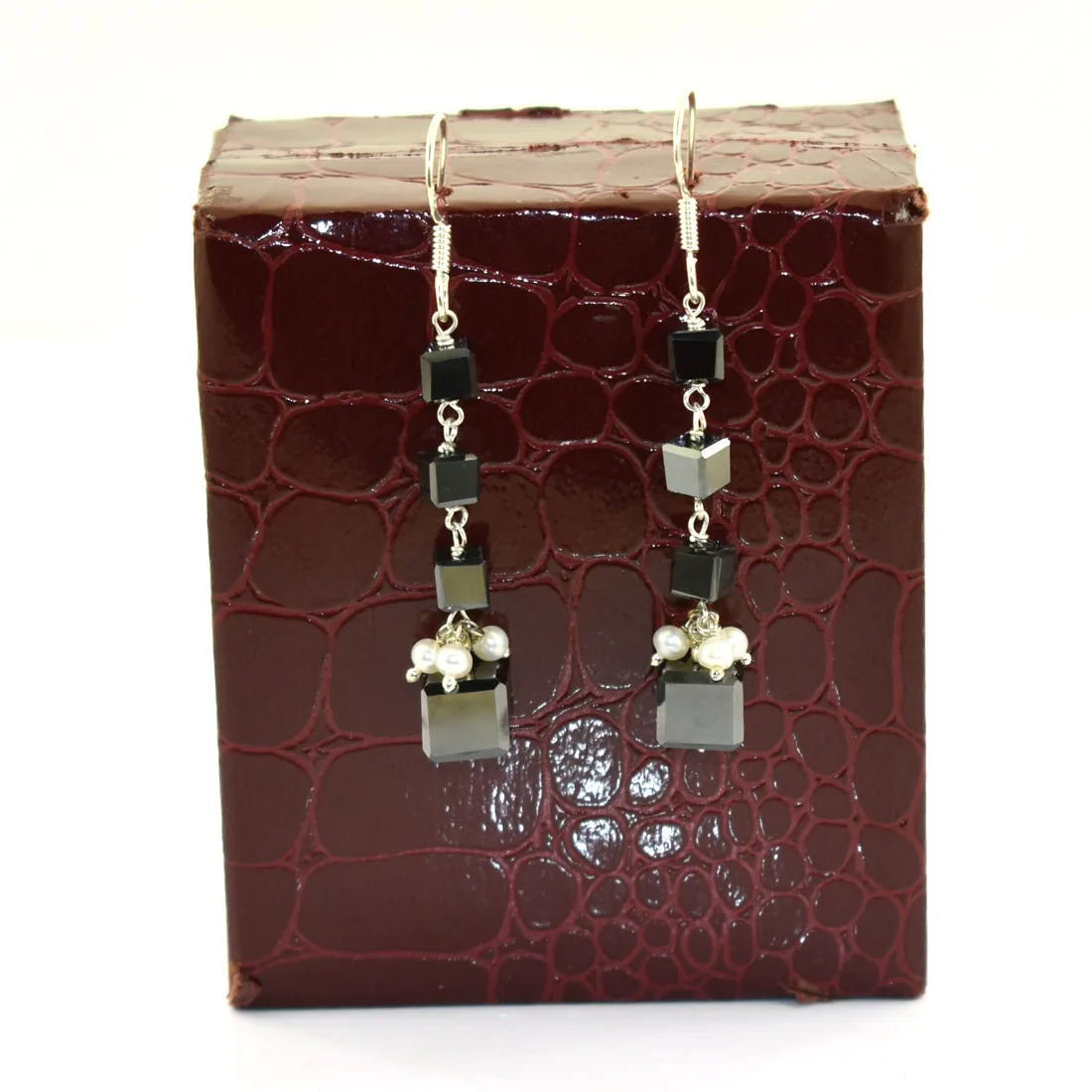 Certified 6*7 mm Handmade Black Diamonds Dangler Drop Earrings In 925 Silver, Great Shine