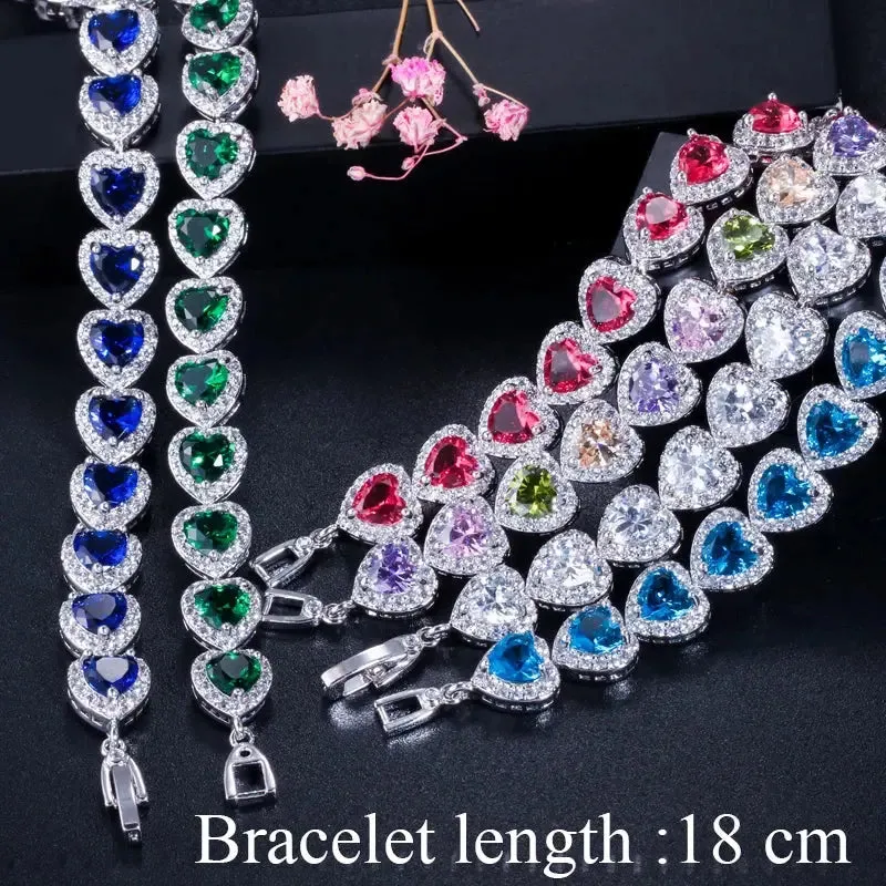 Chain & Link Bracelets High Quality Royal Blue Cubic Zirconia Silver Color Love Heart CZ Bracelet for Women Party Jewelry