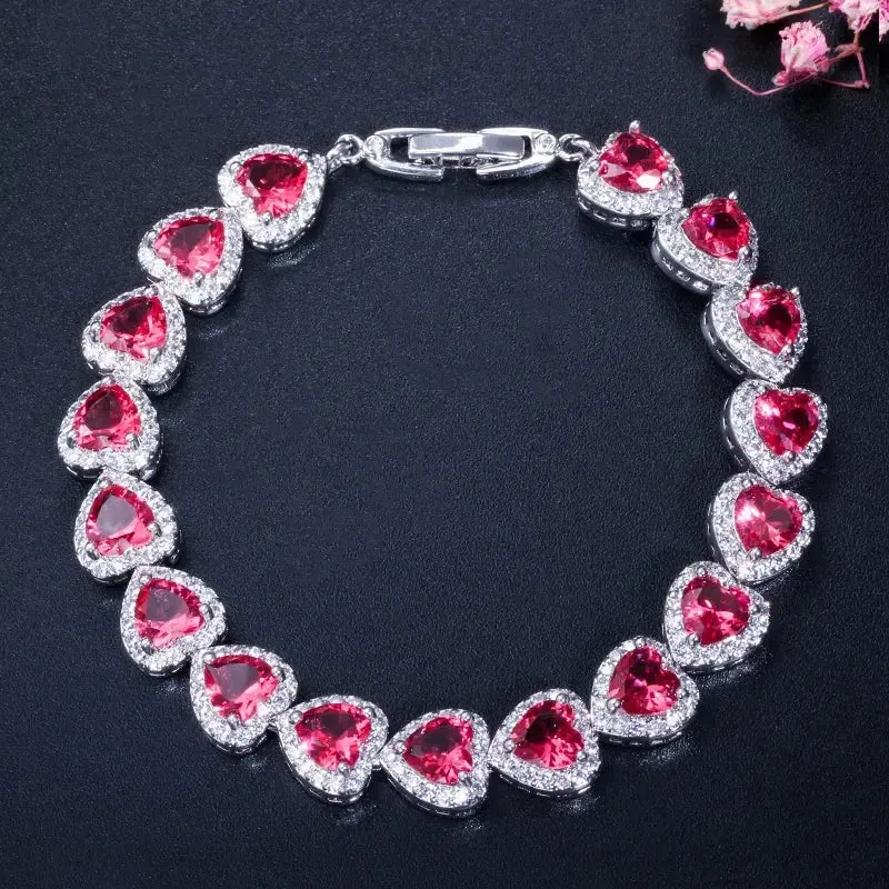 Chain & Link Bracelets High Quality Royal Blue Cubic Zirconia Silver Color Love Heart CZ Bracelet for Women Party Jewelry