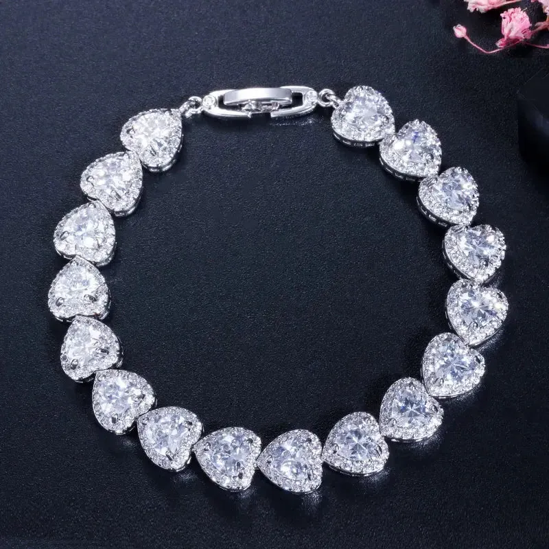 Chain & Link Bracelets High Quality Royal Blue Cubic Zirconia Silver Color Love Heart CZ Bracelet for Women Party Jewelry