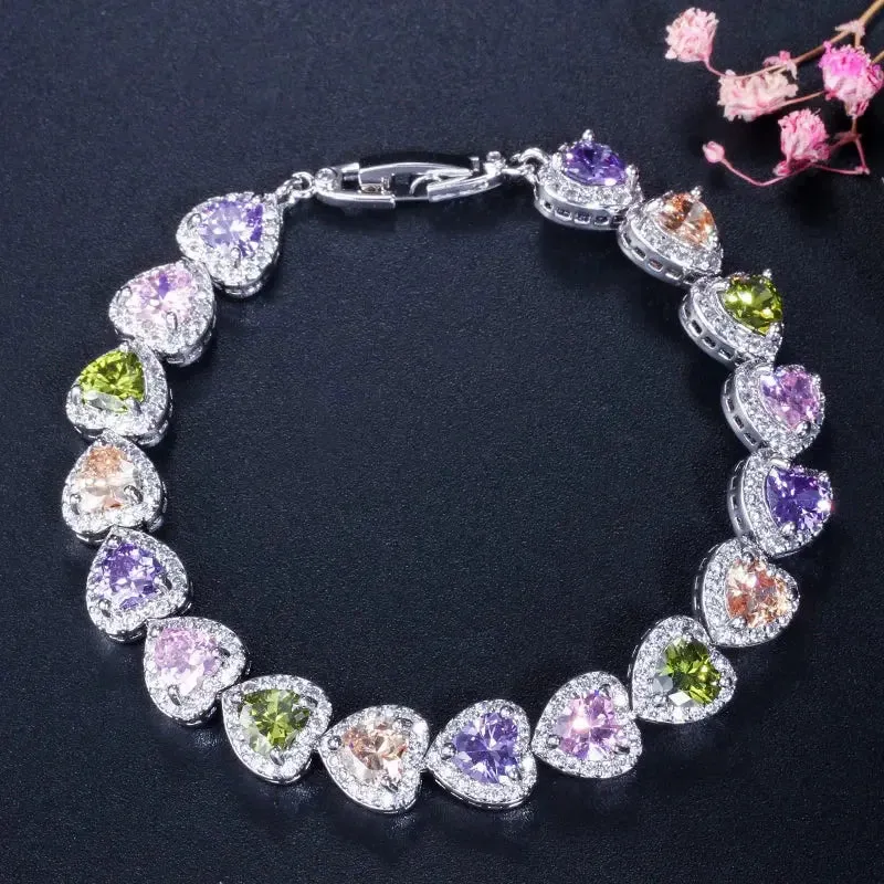 Chain & Link Bracelets High Quality Royal Blue Cubic Zirconia Silver Color Love Heart CZ Bracelet for Women Party Jewelry