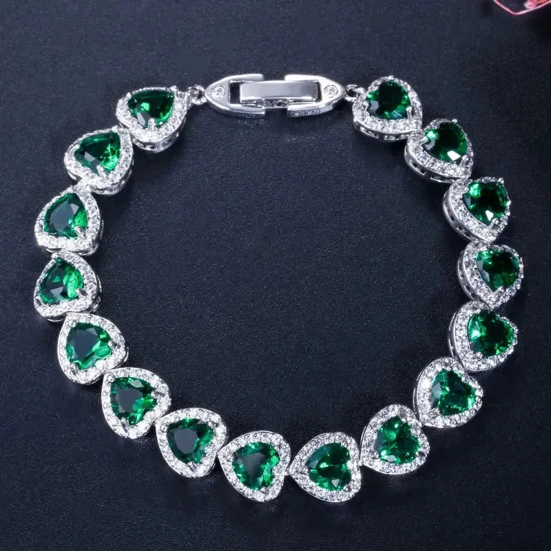 Chain & Link Bracelets High Quality Royal Blue Cubic Zirconia Silver Color Love Heart CZ Bracelet for Women Party Jewelry