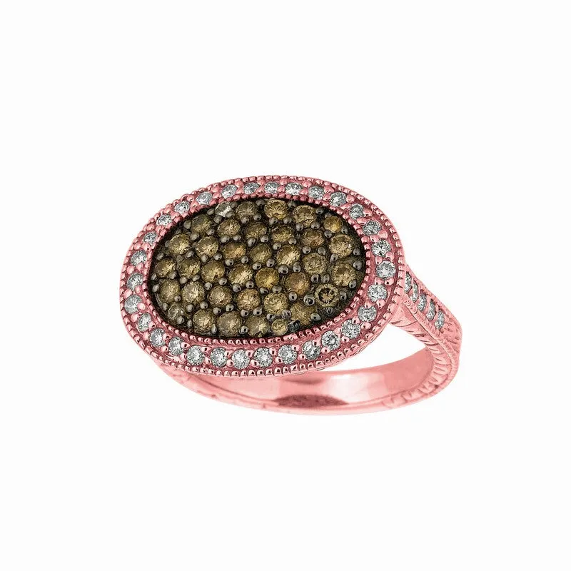 CHAMPAGNE & WHITE DIAMOND OVAL SHAPE RING 14K GOLD (1.25 CTW)