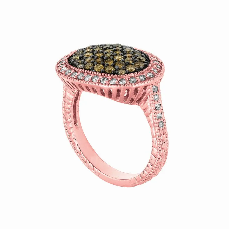 CHAMPAGNE & WHITE DIAMOND OVAL SHAPE RING 14K GOLD (1.25 CTW)