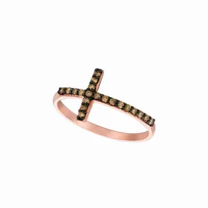 CHAMPAGNE DIAMOND CROSS RING 14K GOLD (0.2 CTW)