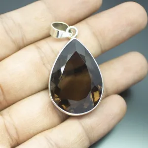 Christmas Gift,  16.50g, Totally Handmade Natural Smoky Quartz Pear Shape 925 Sterling Silver Pendant