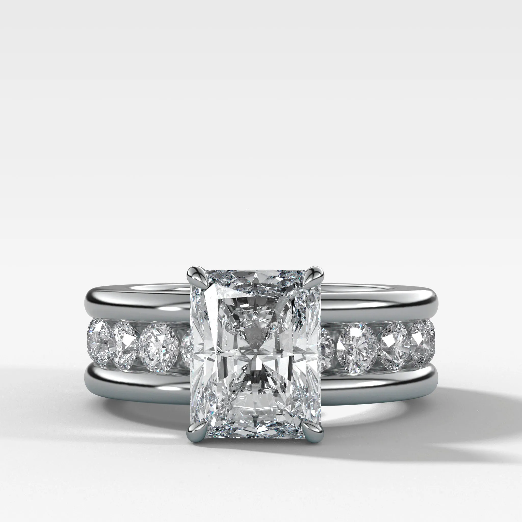 Chunky Channel Set Engagement Ring with Radiant Cut Diamond
