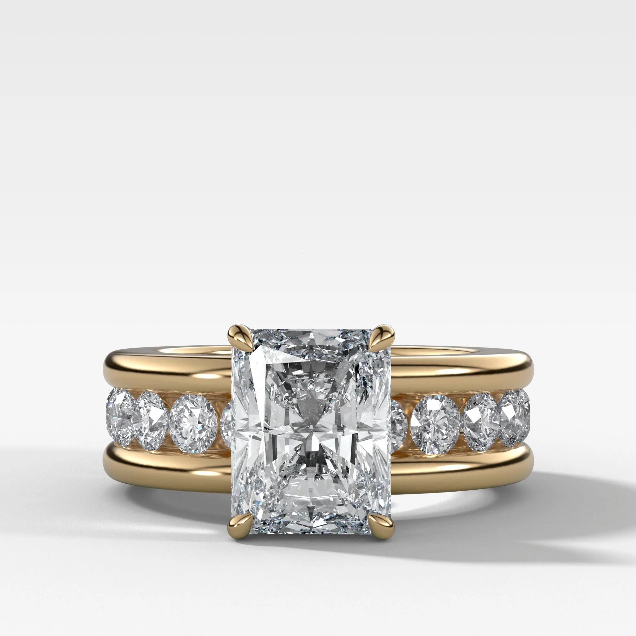 Chunky Channel Set Engagement Ring with Radiant Cut Diamond