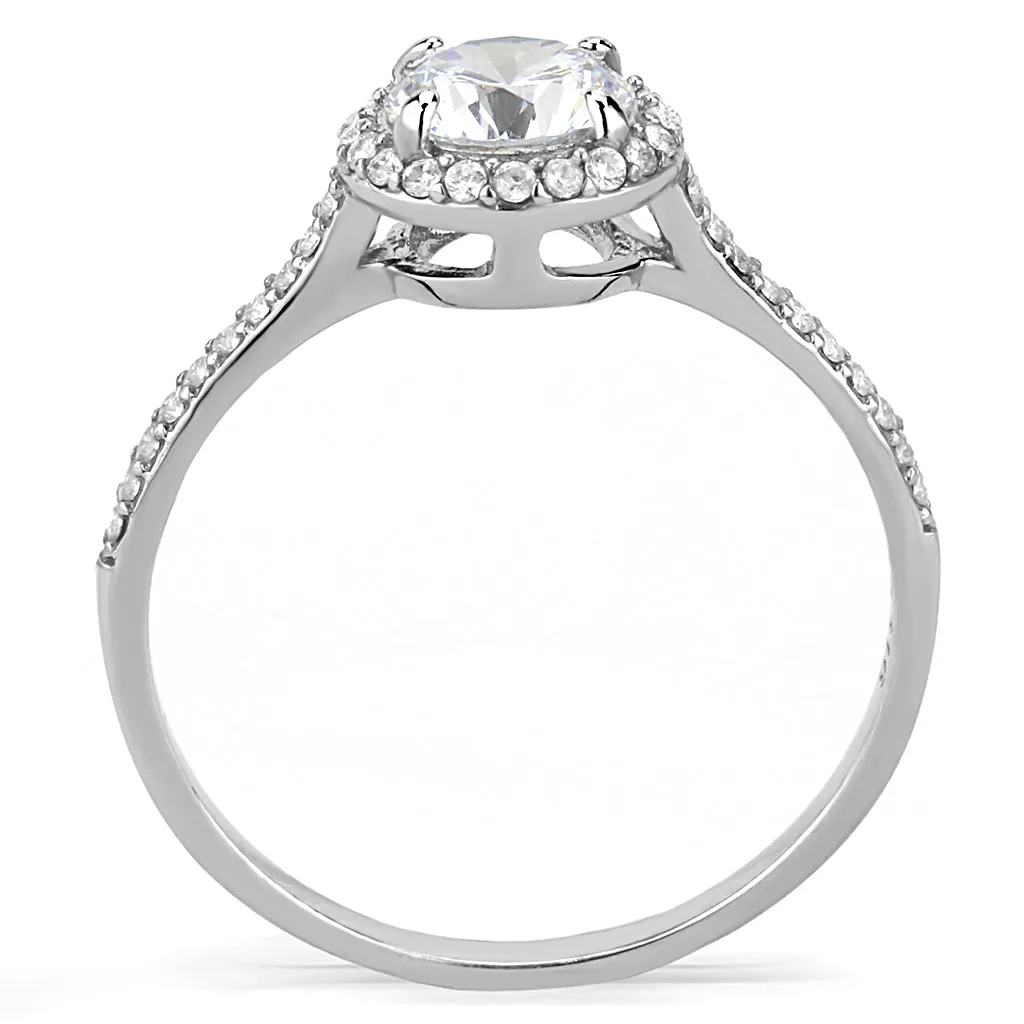 CJ022 Wholesale Stainless Steel AAA Grade CZ Halo-Set Engagement Ring