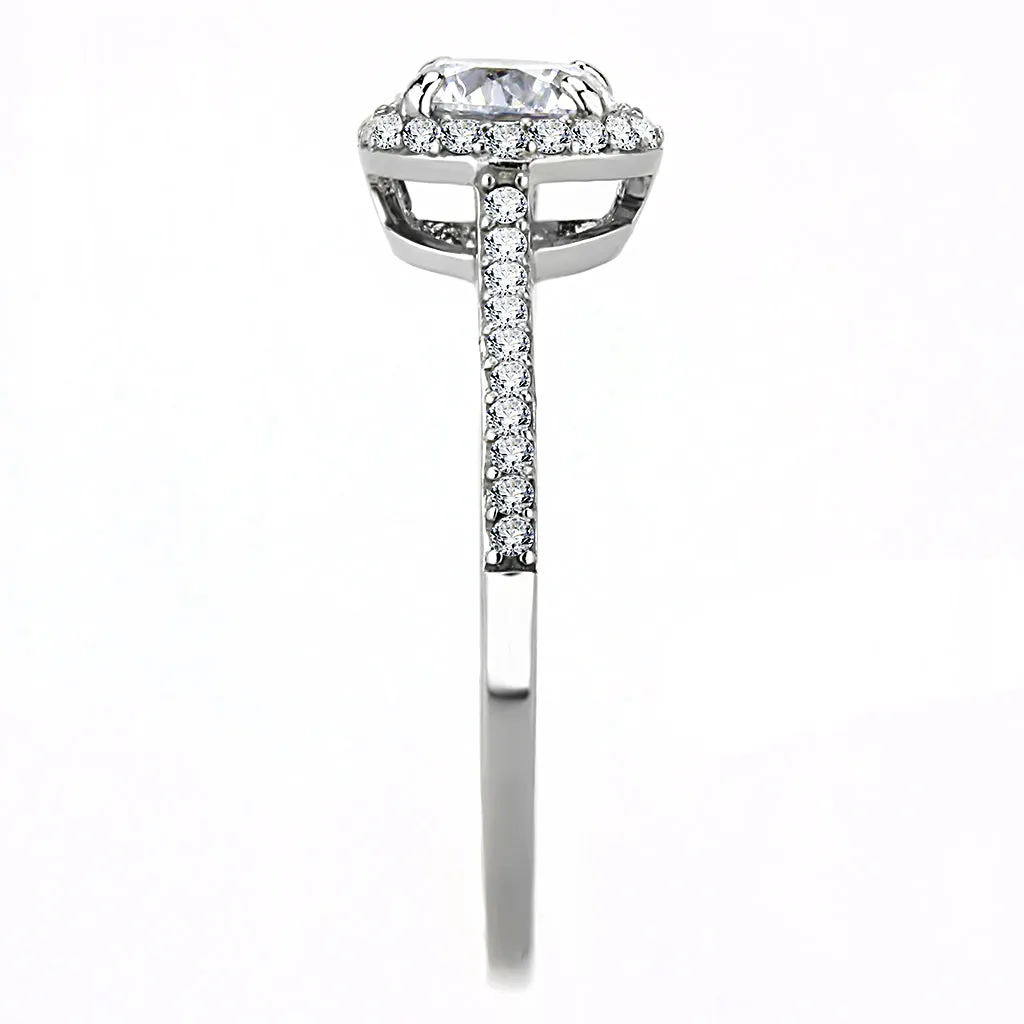 CJ022 Wholesale Stainless Steel AAA Grade CZ Halo-Set Engagement Ring