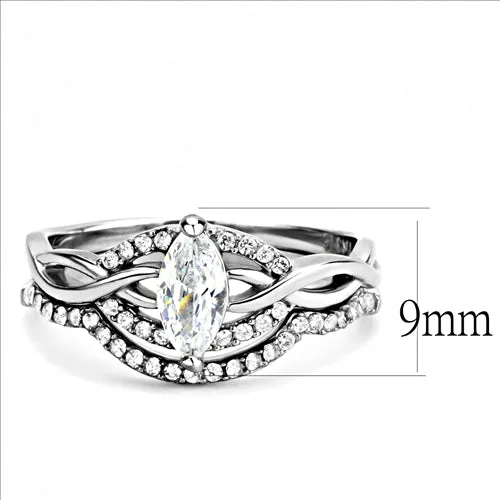 CJ133 Wholesale Women's Stainless Steel AAA Grade Cubic Zirconia Clear Marquise Engagement Ring Set