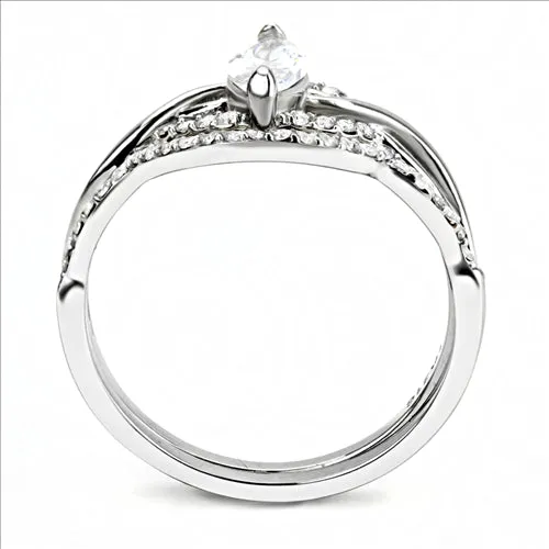 CJ133 Wholesale Women's Stainless Steel AAA Grade Cubic Zirconia Clear Marquise Engagement Ring Set