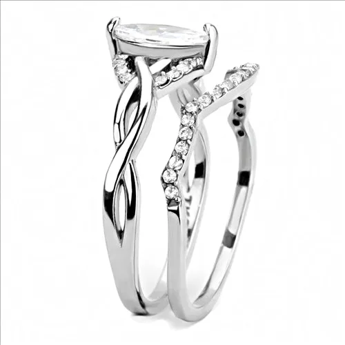 CJ133 Wholesale Women's Stainless Steel AAA Grade Cubic Zirconia Clear Marquise Engagement Ring Set