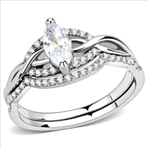 CJ133 Wholesale Women's Stainless Steel AAA Grade Cubic Zirconia Clear Marquise Engagement Ring Set