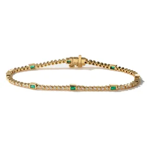 Classic Bezel Baguette Emerald and Round Diamond Tennis Bracelet