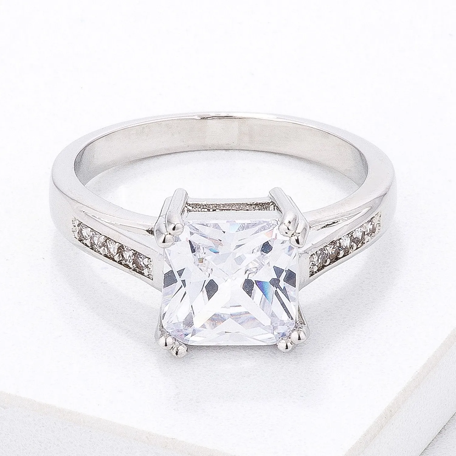 Classic Clear Princess Cut CZ Engagement Ring