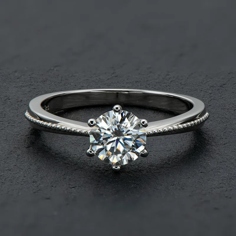 Classic Round Cut Moissanite Diamond Commitment Solitaire Rings