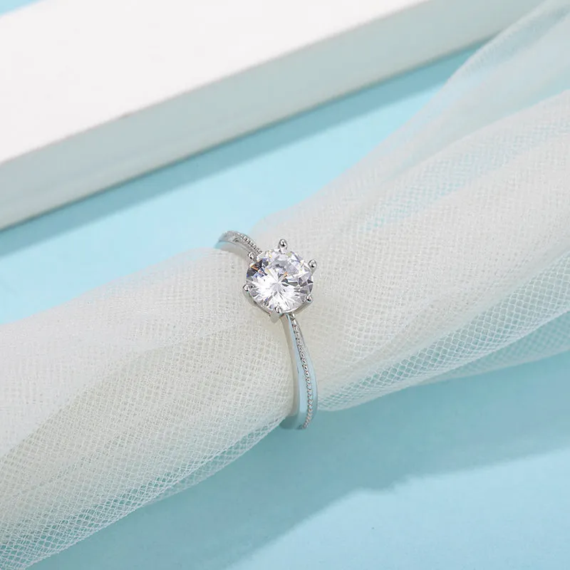 Classic Round Cut Moissanite Diamond Commitment Solitaire Rings