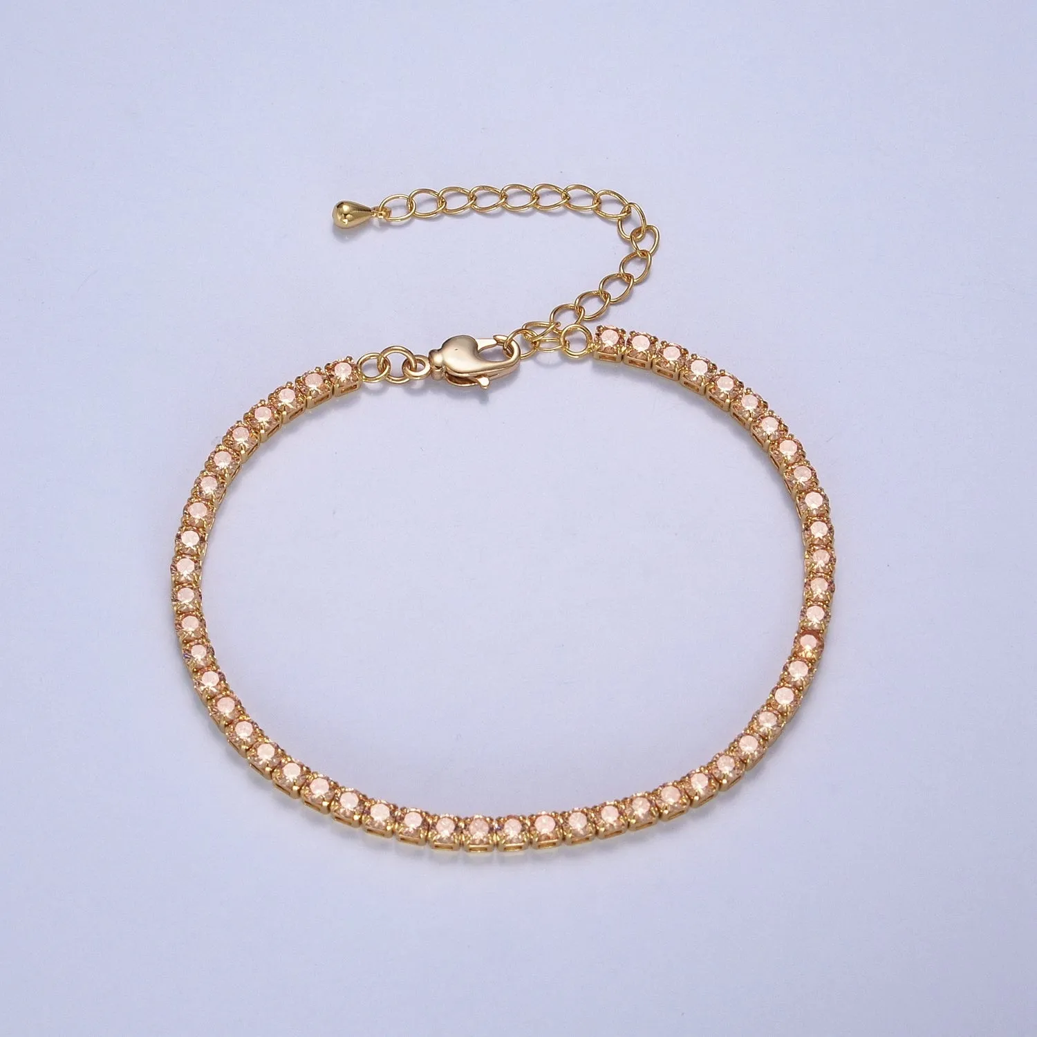 Clearance Pricing BLOWOUT Dainty PEACH, YELLOW, RED Diamond Tennis Bracelet Gold CZ Tennis Bracelet Cubic Zirconia Diamond Bracelet Adjustable WA-890 WA-891 WA-892