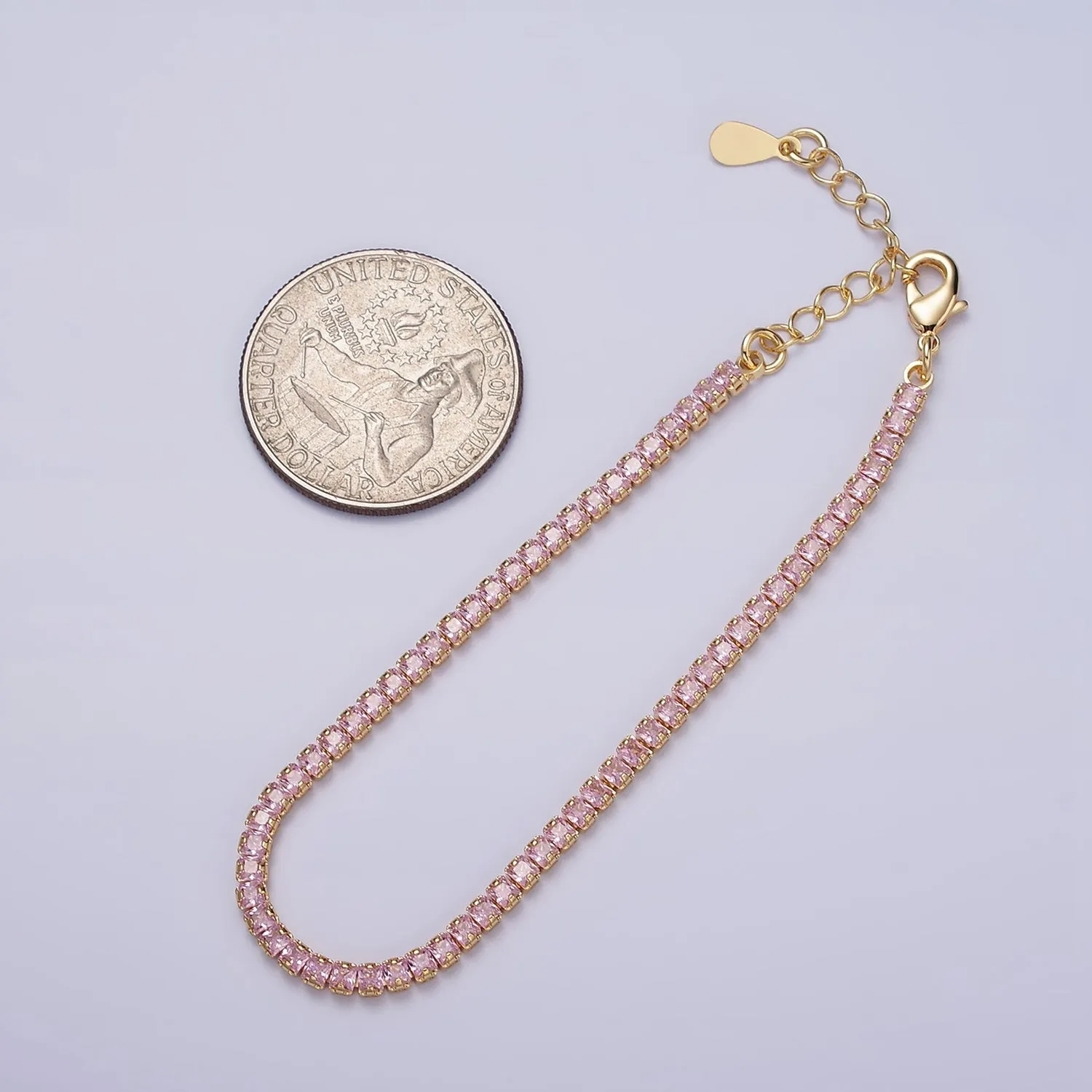 Clearance Pricing BLOWOUT Dainty PEACH, YELLOW, RED Diamond Tennis Bracelet Gold CZ Tennis Bracelet Cubic Zirconia Diamond Bracelet Adjustable WA-890 WA-891 WA-892