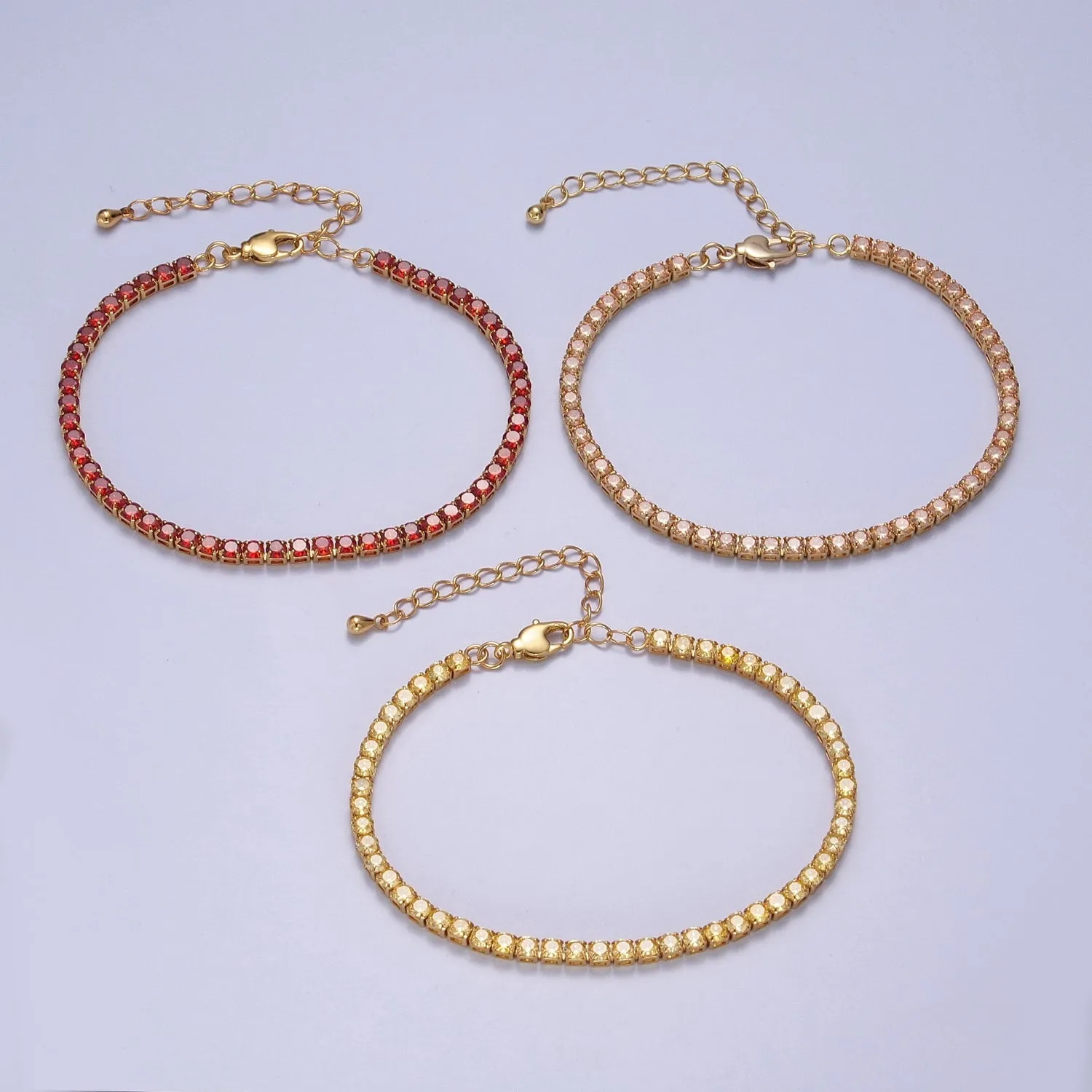 Clearance Pricing BLOWOUT Dainty PEACH, YELLOW, RED Diamond Tennis Bracelet Gold CZ Tennis Bracelet Cubic Zirconia Diamond Bracelet Adjustable WA-890 WA-891 WA-892