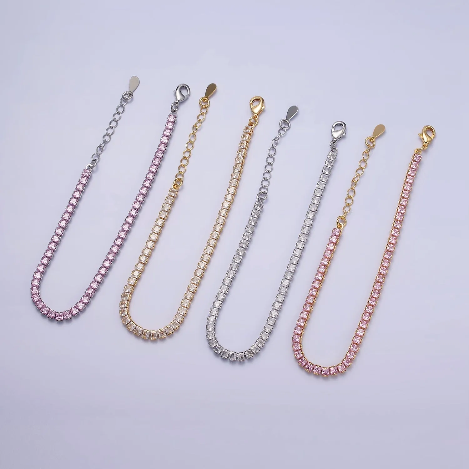 Clearance Pricing BLOWOUT Dainty PEACH, YELLOW, RED Diamond Tennis Bracelet Gold CZ Tennis Bracelet Cubic Zirconia Diamond Bracelet Adjustable WA-890 WA-891 WA-892