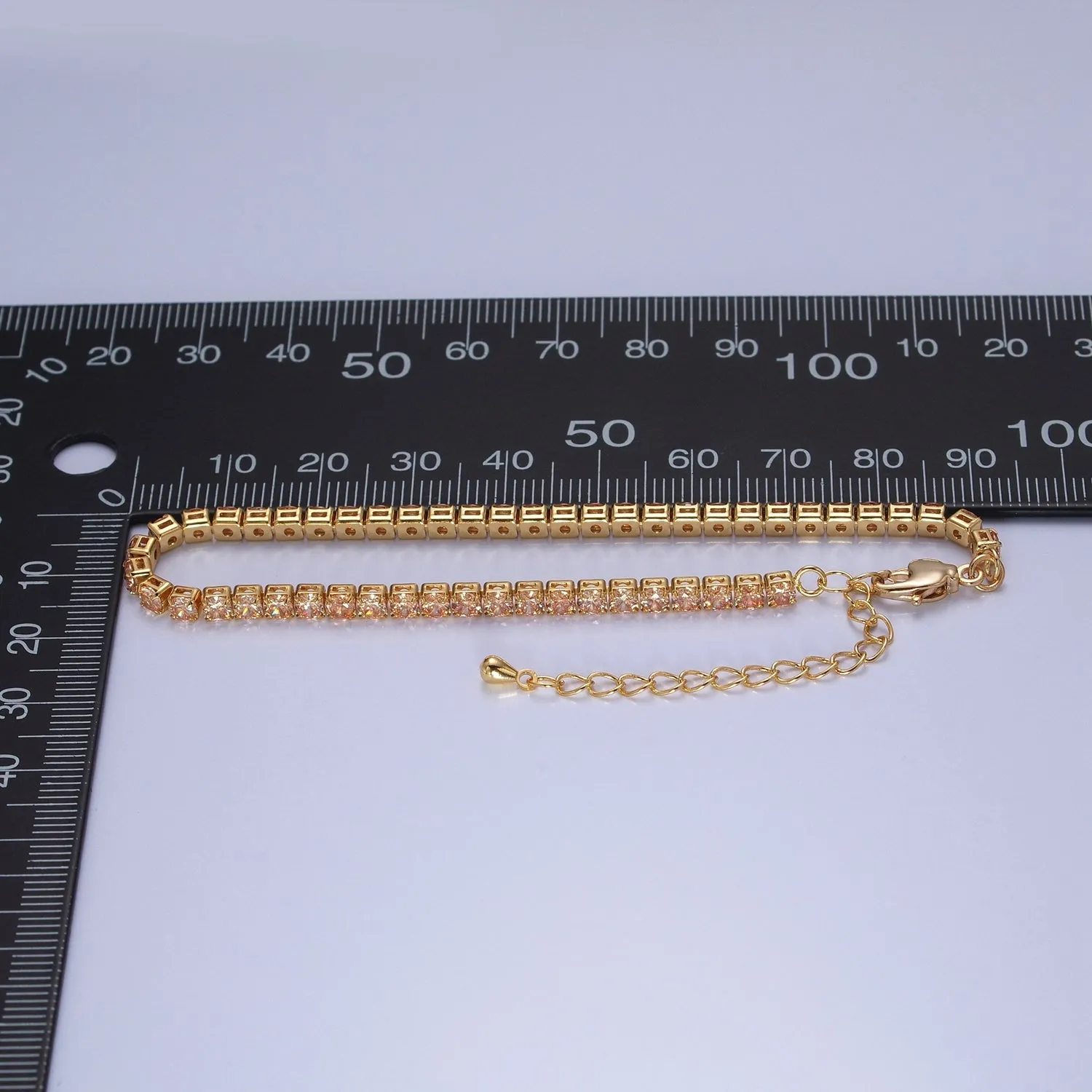 Clearance Pricing BLOWOUT Dainty PEACH, YELLOW, RED Diamond Tennis Bracelet Gold CZ Tennis Bracelet Cubic Zirconia Diamond Bracelet Adjustable WA-890 WA-891 WA-892
