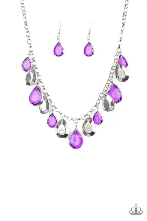 CLIQUE-bait - Purple - Glassy Teardrop Paparazzi Short Necklace