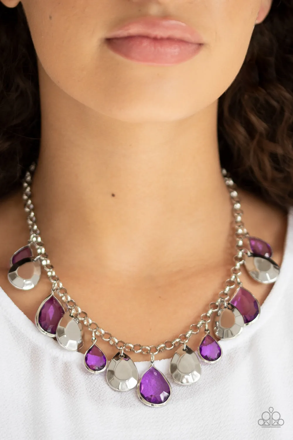 CLIQUE-bait - Purple - Glassy Teardrop Paparazzi Short Necklace