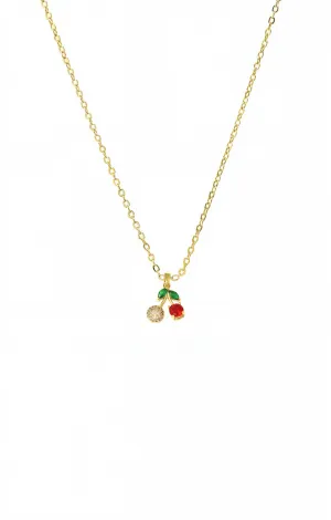 Colored CZ & Pave Cherry Charm Necklace