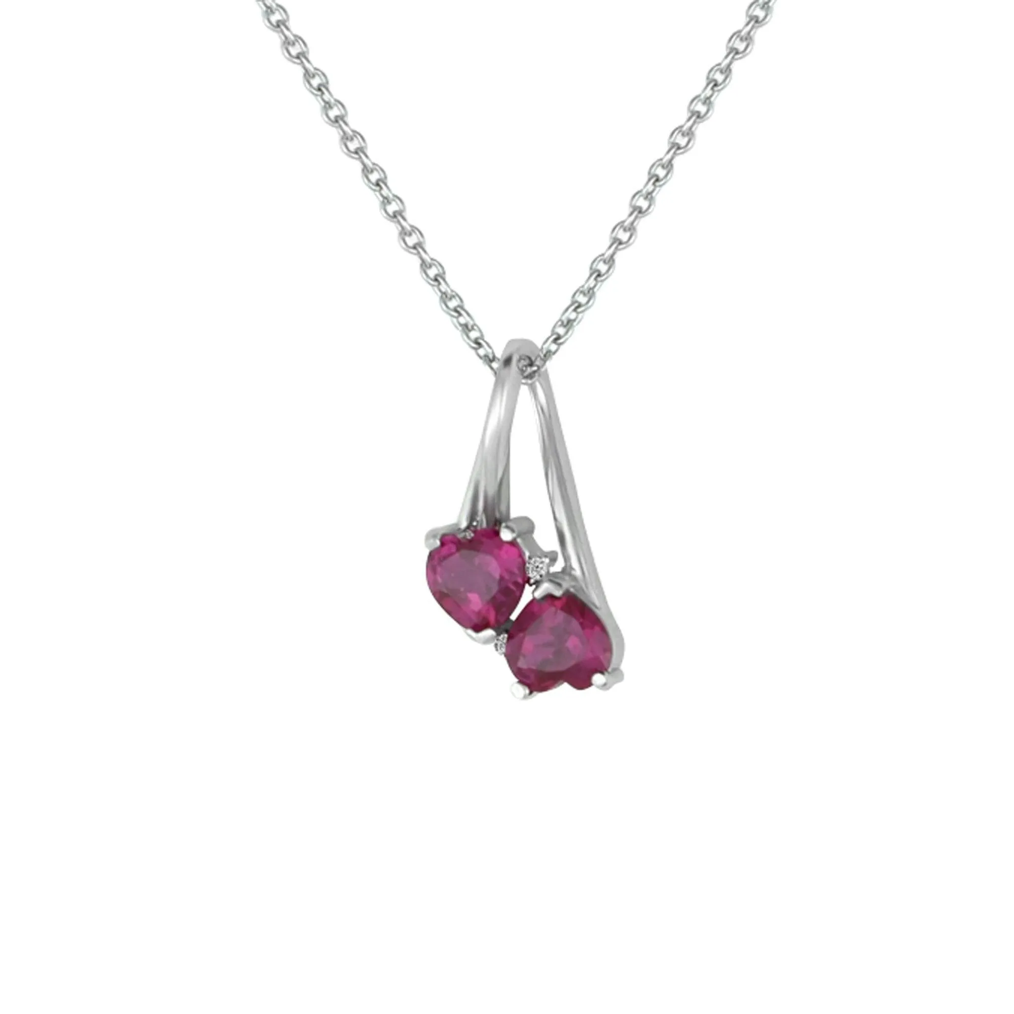 Created Ruby and Diamond Accent Double Heart Pendant