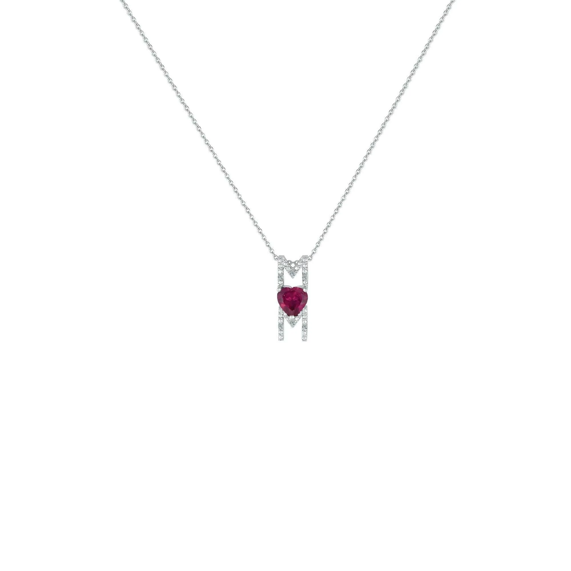 Created Ruby and Diamond Accent 'Mom' Pendant in Silver