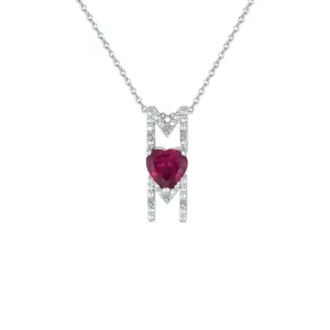 Created Ruby and Diamond Accent 'Mom' Pendant in Silver
