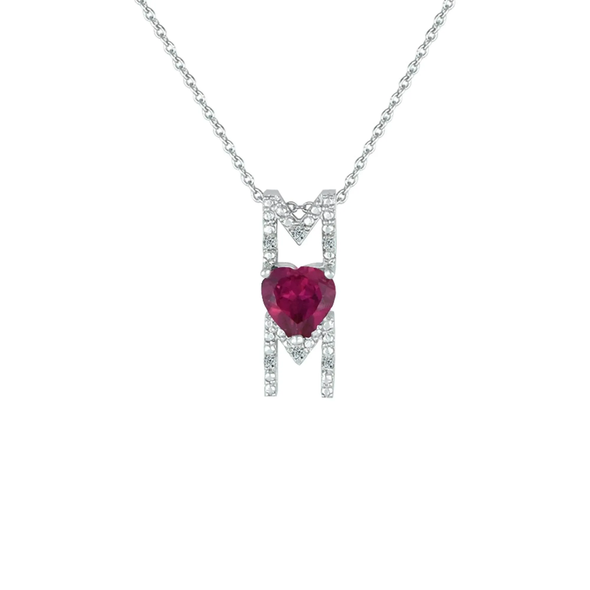 Created Ruby and Diamond Accent 'Mom' Pendant in Silver