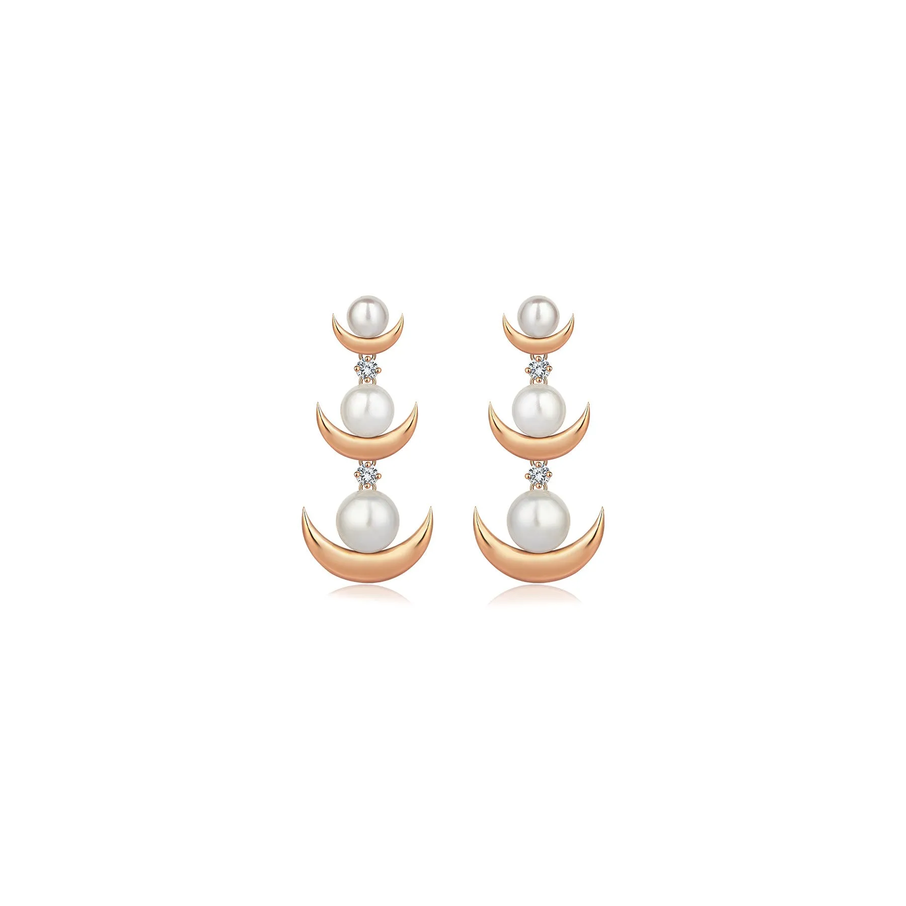 CRESCENT PEARL THREE DROP SPARKLE EARRINGS