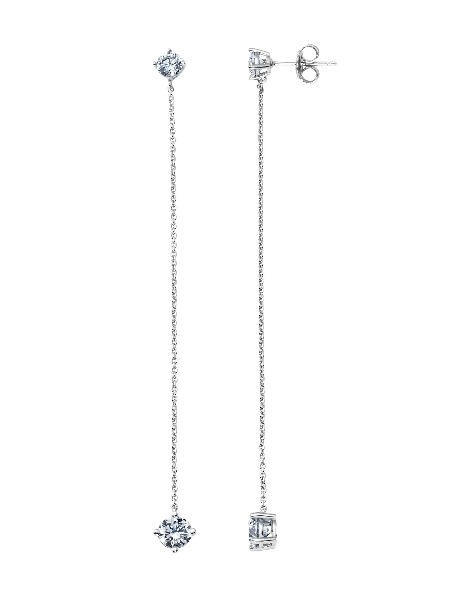 Crislu Chain Prong Set Linear Earrings Finished in Pure Platinum
