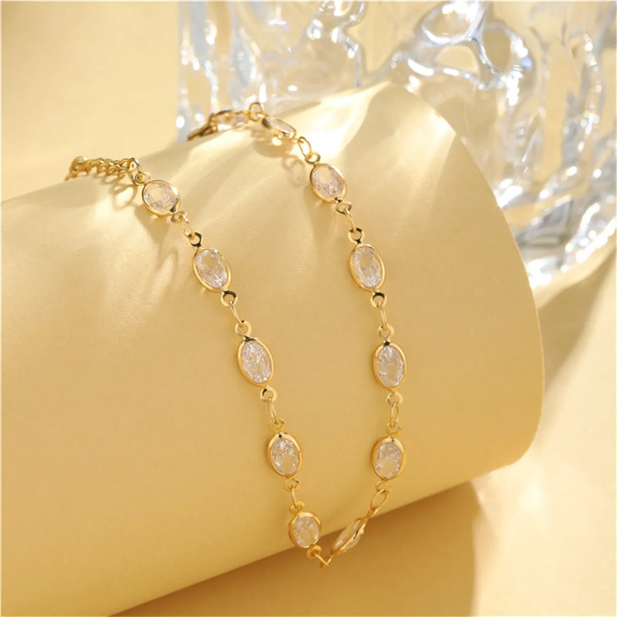 Crystal & 18K Gold-Plated Oval Station Bracelet