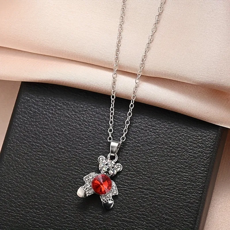 Crystal Bear Necklace Ruby Pendant Necklace