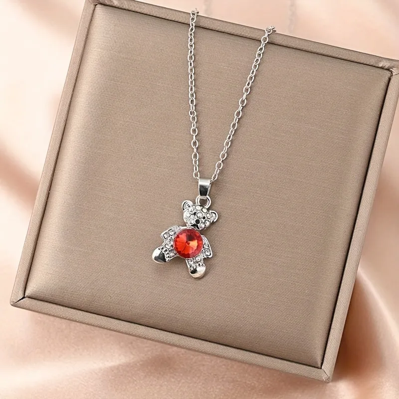 Crystal Bear Necklace Ruby Pendant Necklace