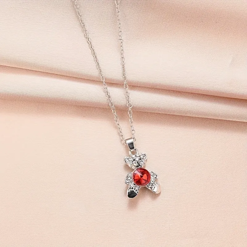 Crystal Bear Necklace Ruby Pendant Necklace