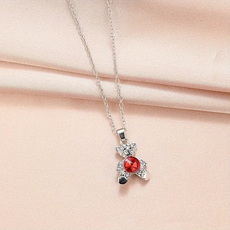 Crystal Bear Necklace Ruby Pendant Necklace