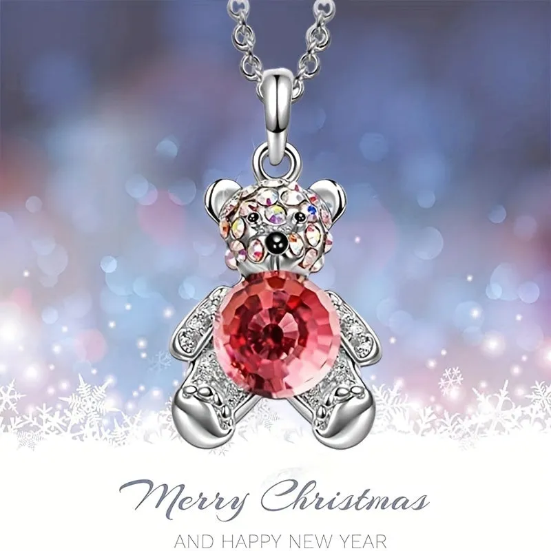 Crystal Bear Necklace Ruby Pendant Necklace