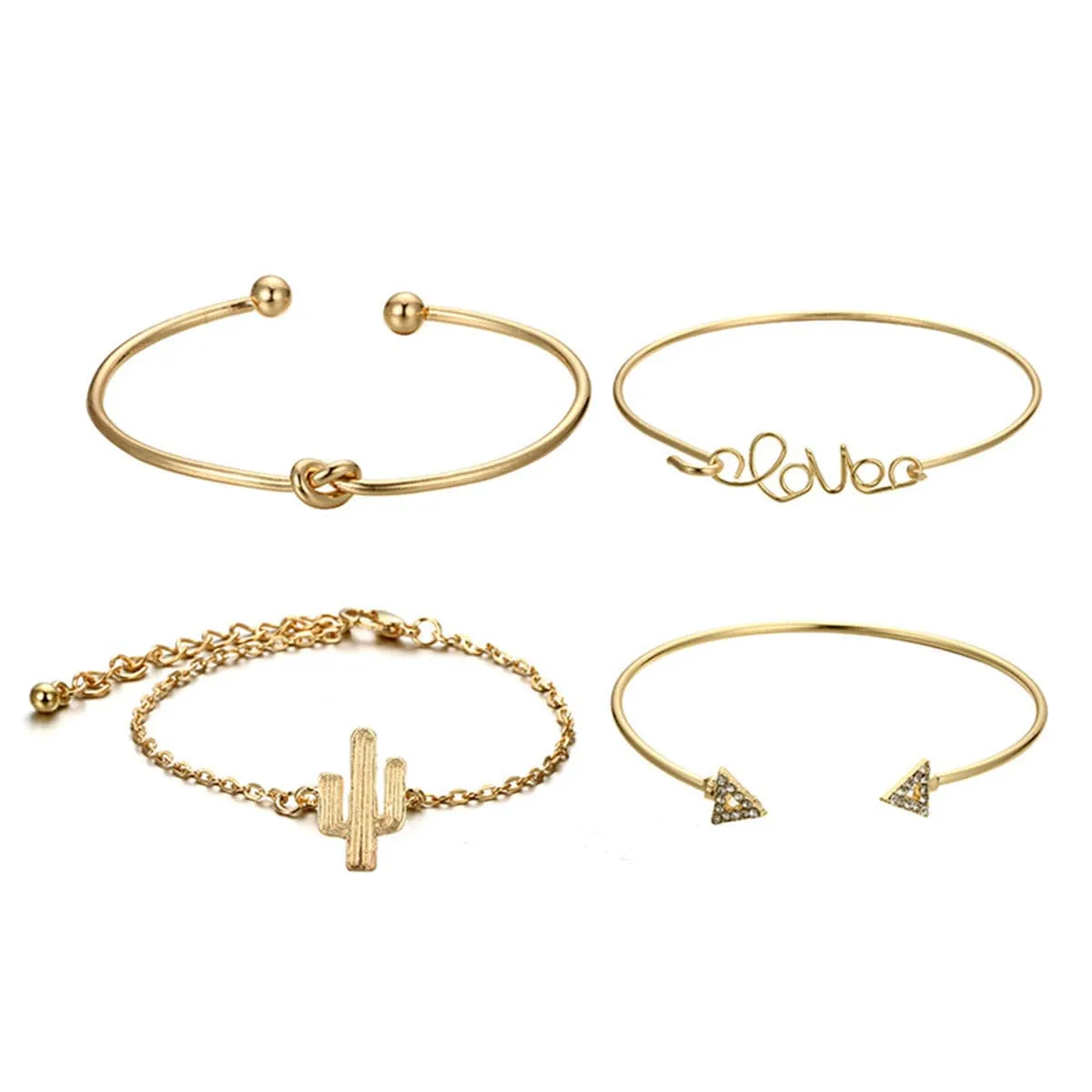 Cubic Zirconia & 18K Gold-Plated Cactus Bracelet Set